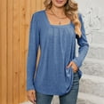 thumbnail image 5 of Womens Long Sleeve Shirts Square Neck Pleated Business Blouses Casual Loose Lightweight Pullover Casual Fall Tops, 5 of 6