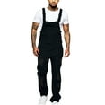 thumbnail image 4 of DYMADE Men's Solid Denim Overalls Loose Fit Suspender Rompers Denim Bib Pants, 4 of 4