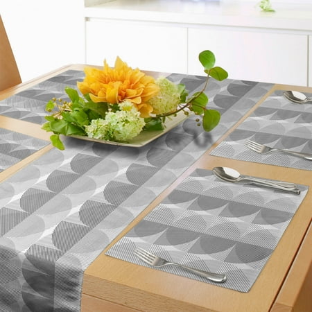 

Abstract Table Runner & Placemats Contemporary Graphic Circles Digitally Drawn Along Checkered Lines Set for Dining Table Placemat 4 pcs + Runner 12 x90 Pale Grey Black and White by Ambesonne