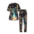 thumbnail image 4 of Women's 2 Piece Loungewear Pajama Set Short Sleeve Tee Top and Pants Set, Retro Magic Cats Cool Cat, 4 of 6