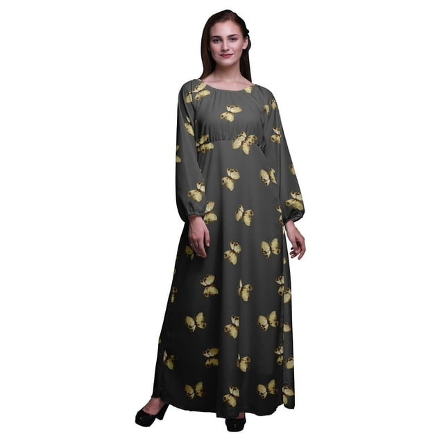 Bimba Robe à Manches Longues pour Femmes avec Imprimé Papillons, Taille Élastique, Très Petite Taille