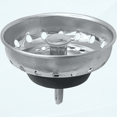 Replacement Kitchen Sink Stainless Steel Basket Strainer with Prong and Rubber Stopper, Universal Fit, 3-1/2 Inch Chrome