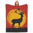 thumbnail image 5 of LNWH Deer Standing Sunset Illustration Pattern Throw Blanket, Flannel Sofa Blankets for All Seasons, 80"x60", 5 of 8
