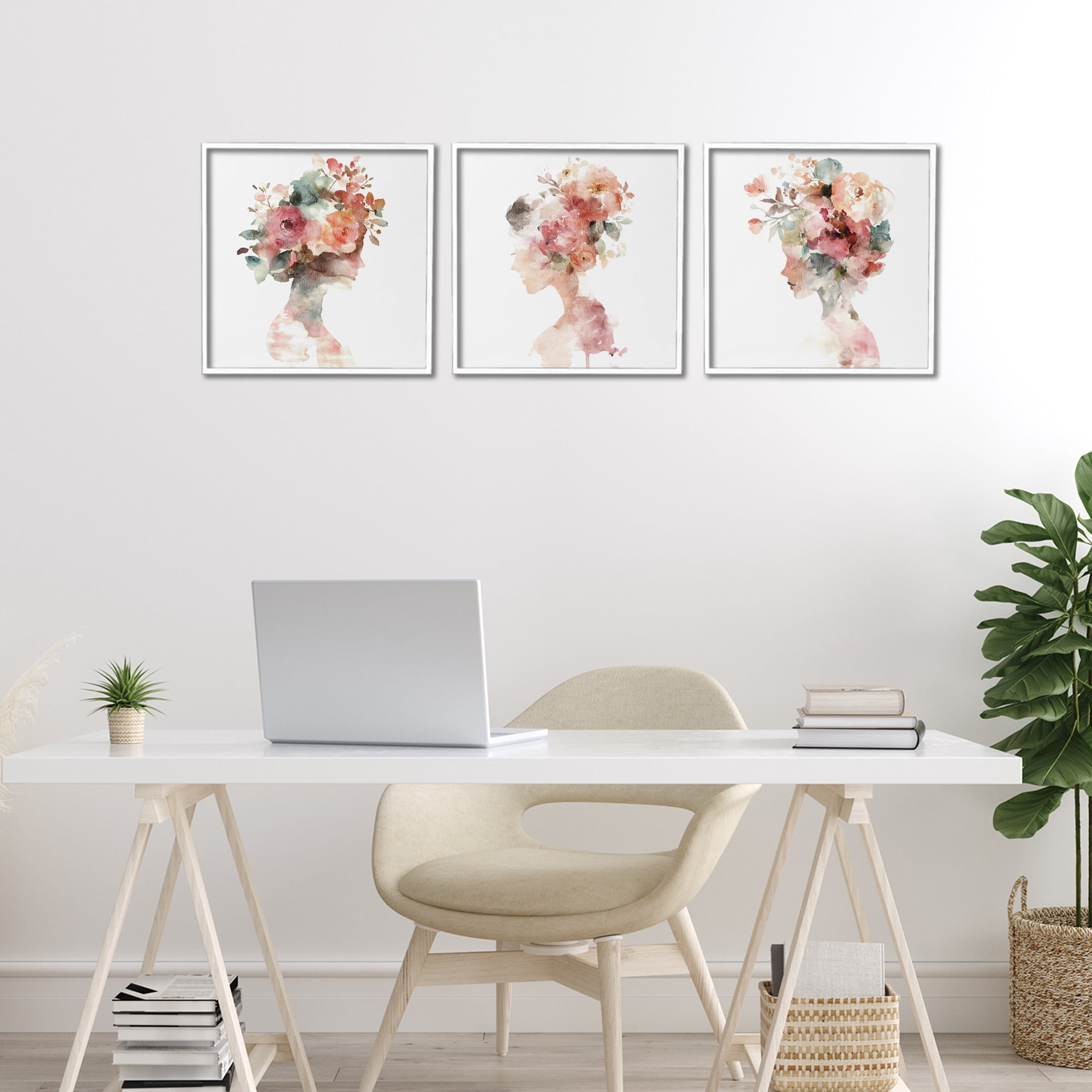Stupell Industries Floral Dreamscape Portraits 3 Piece White Framed Giclee Art Set, design by Svetlana Aleynikova