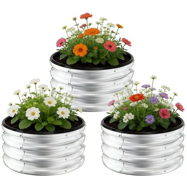 Round Raised Garden Bed, Galvanized Steel Planter Box with Open Bottom, Rustproof Metal Flower & Vegetable Bed, Easy Assembly