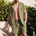 thumbnail image 3 of Bcfgryg Men'S Summer Linen Breathable Anti Wrinkle Two Piece Breathable Suit Rolled Sleeve Shirt Pants Set Men’s 2-Piece Sets, 3 of 4