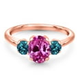thumbnail image 3 of Gem Stone King 2.31 Ct Pink Created Sapphire London Blue Topaz 18K Rose Gold Plated Silver Ring (Size 7), 3 of 6