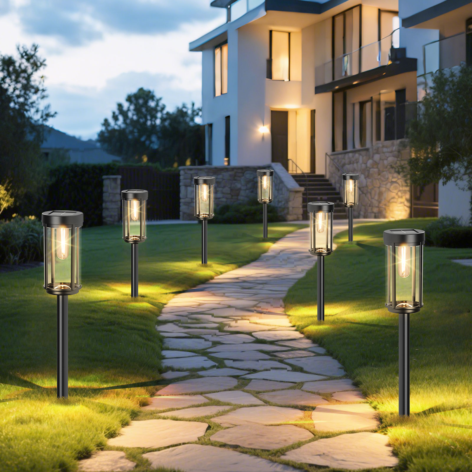 [10 Pack] Solar Lights Outdoor Waterproof for Garden Walkway Pathway Lawn Yard Decorative Modern Landscape Lighting. (Warm White, 10)