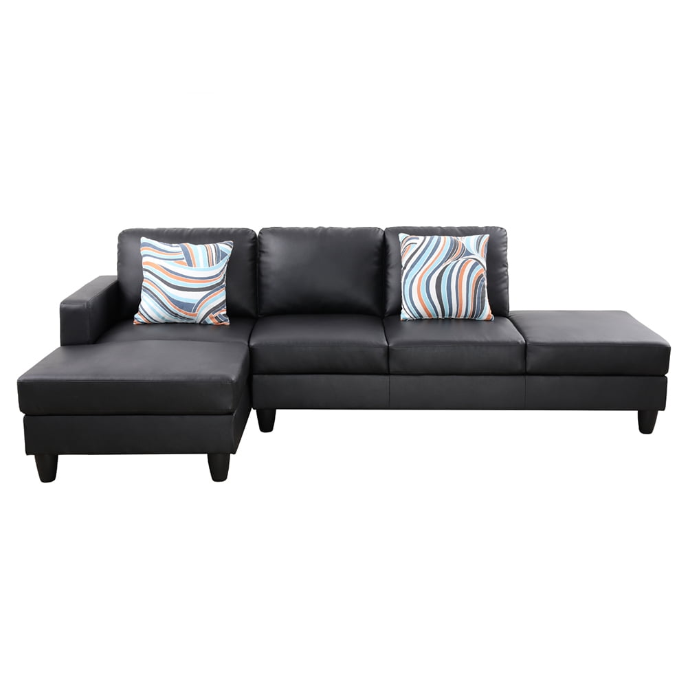Kadyn L Shaped Sofa Couch Set for Living Room, Black Faux Leather Sectional Sofa-Right Kadyn L Shaped Sofa Couch Set for Living Room, Black Faux Leather Sectional Sofa-Right