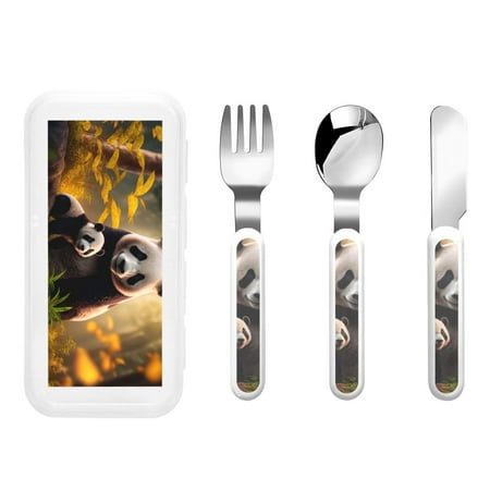 

Zeuib Forest Panda Print 3 Pieces Children Fork Spoon Knife Set with Travel Case for Lunch Box Stainless Steel Kids Silverware Flatware Set Kids Utensil Set for School (Fork Spoon Knife)