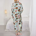 thumbnail image 3 of Pajama Sets for Women 2 Pcs, Donut cake Print Button Down Long Sleeve Sleepwear Lounge PJ Sets, 3 of 6