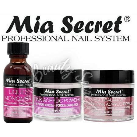 Mia Secret Liquid Monomer 1 oz + Powder 1 oz x 2 (Pink + Natural Pink)