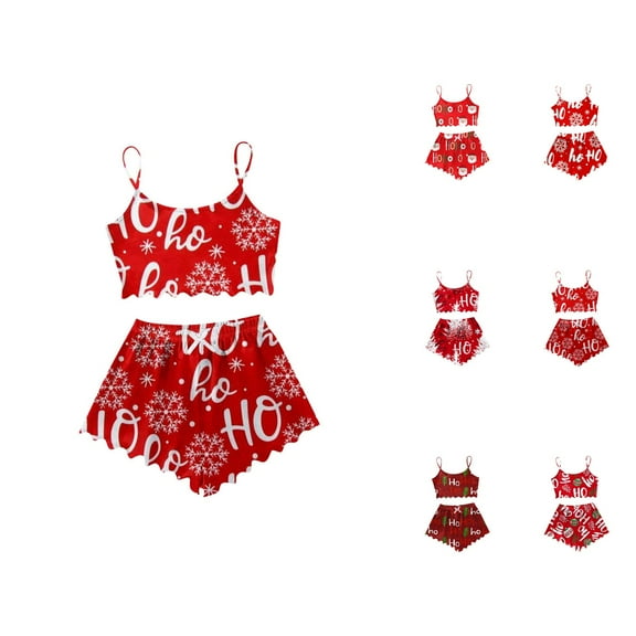 Sexy Pajama Sets – Satin Pajamas for Women Set & Lounge Sets Women's Christmas Sleeveless Vest & Shorts Set 2 Piece Sleepwear