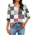 thumbnail image 6 of Women's Patchwork Floral Print 3/4 Sleeve Henley Top - V-Neck Button Tunic Blouse, Loose Fit Boho Casual Summer Shirt for Vacation, Beach, Daily Wear Dark Purple XXXL, 6 of 6