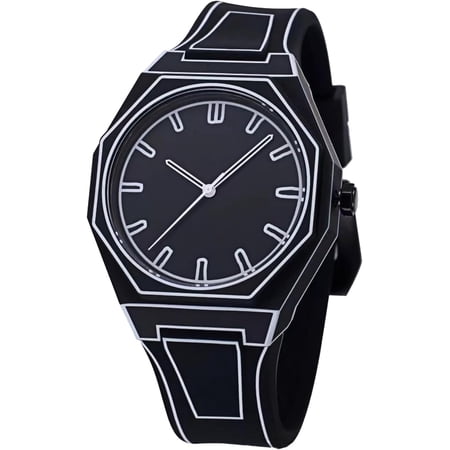 Fashion Anime-Sketch Minimalist Men's Quartz Analog Watch with Silicone Band Trend Creative Design Sport Casual Waterproof Wristwatch Easy to Read