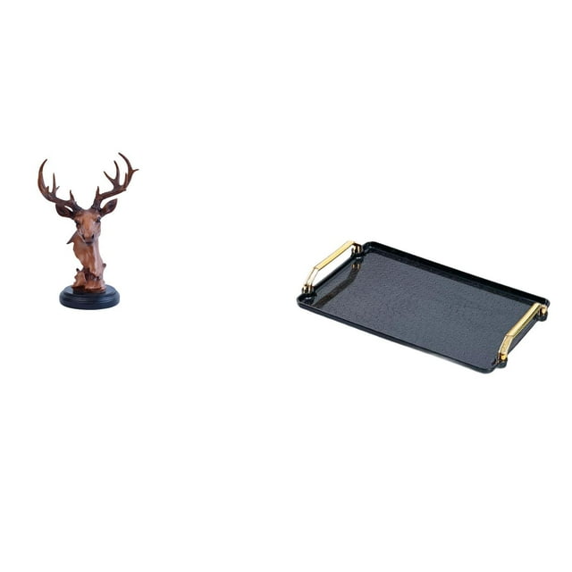 Figura de cabeza de ciervo, estatua decorativa de animal, bandeja para servir, material de resina, adorno de mesa creativo con asa, adecuado para
