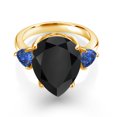 thumbnail image 2 of Gem Stone King 8.45 Ct Black Onyx Blue Created Sapphire 18K Yellow Gold Plated Silver Ring (Size 9), 2 of 5