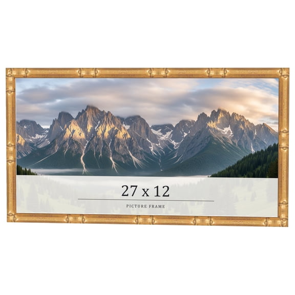 27x12 Frame Gold Bamboo Solid Wood Picture Frame | 0.75 Inch Moulding Width | Interior Frame Depth