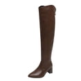 thumbnail image 2 of Viluyesy Over The Knee Boots for Women Faux Leather Pointed Toe Chunky Heel Side Zipper Comfortable Dress Shoes Brown Size 5.5, 2 of 9