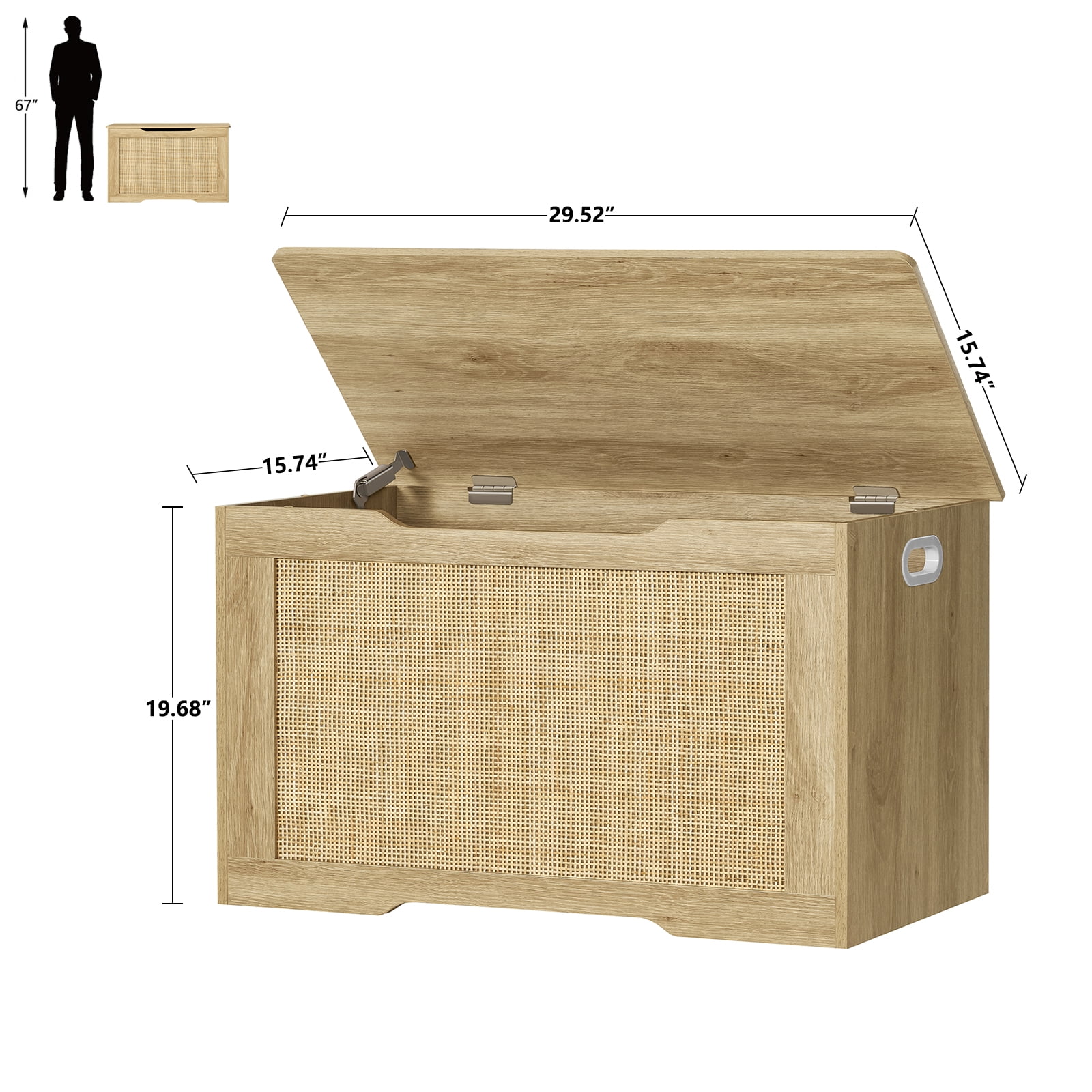 TEENFON Storage Bench, 29” Retro Wooden Storage Chest with U-Shaped Cut-Out Pull, Safety Hinge, Easy Assembly for Toy Box Organizer