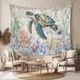 thumbnail image 2 of Blue Sea Turtle Coastal Tapestry for Bedroom Wall Hanging Tapestry, Vintage Summer Beach Coral Ocean Ceiling Backdrop Tapestries Poster Blanket Wall Decor for Teens Room Living Room Dorm 39" x 59", 2 of 8