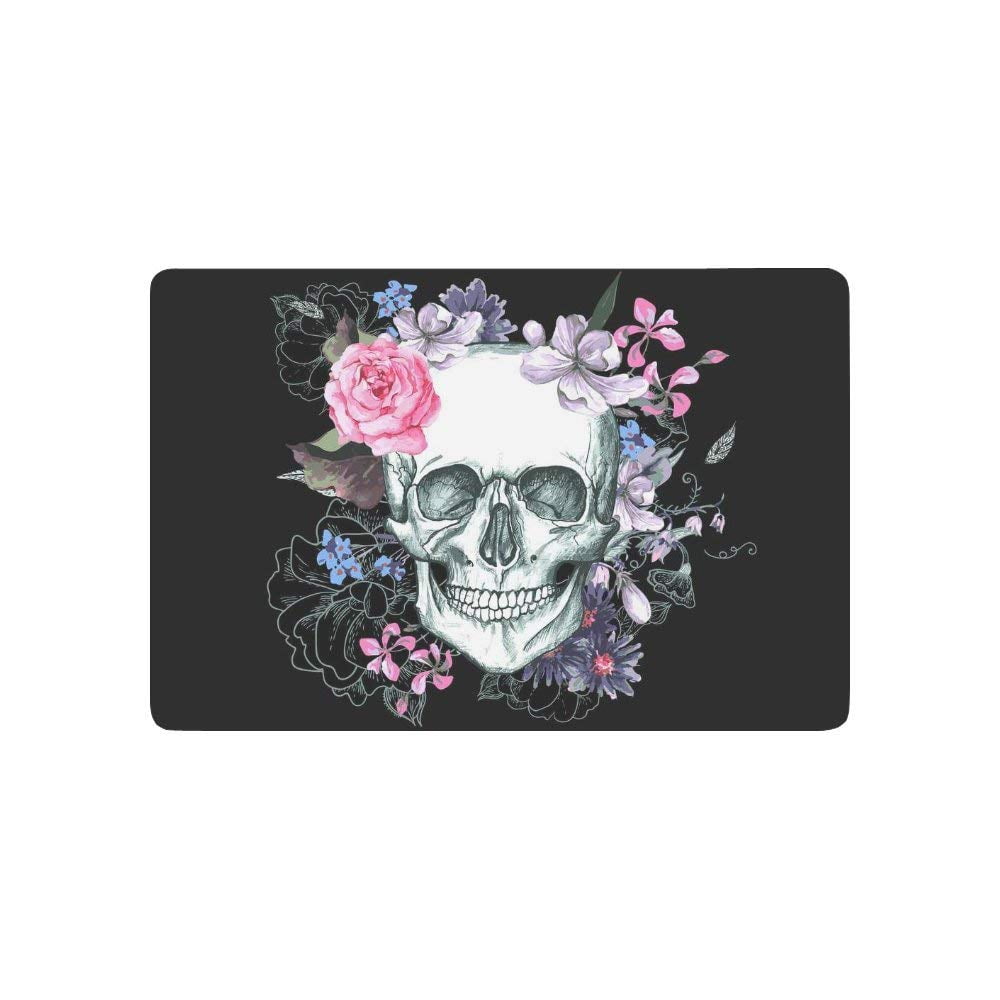 CADecor Day of the Dead Door Mat Home Decor, Sugar Skull with Pink Flower Indoor Outdoor Entrance Doormat 23.6x15.7 Inches