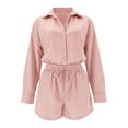 thumbnail image 5 of DHFJKG Womens 2 Piece Oversized Outfits Summer Striped Long Sleeve Button Up Shirts And Shorts Summer Matching Sets Comfy Outfit, 5 of 8