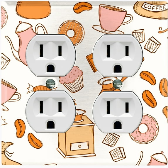 Metal Light Switch Wall Plate Outlet Cover (Coffee Espresso Mocha Bean Pot Sweet Dessert Treat White - Double Duplex)