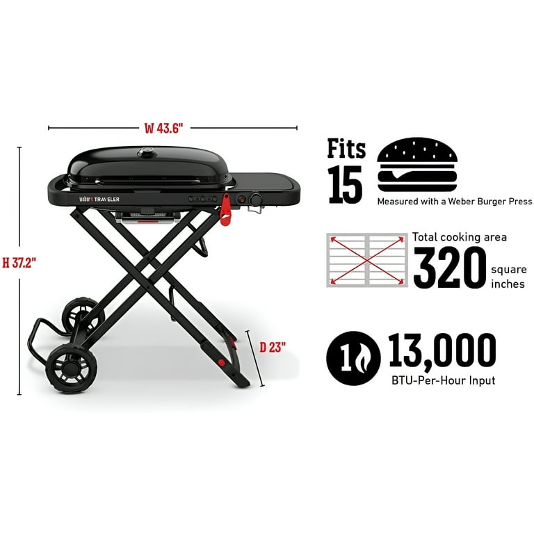 新品 Weber Traveler ステルスエディション+18430set Weber Traveler Portable Propane Gas Grill in Stealth Edition