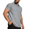 thumbnail image 2 of Mens Polo Shirt Textured Vertical Ribbed Knit Short Sleeve Tee Collared Golf Tops Fashion Casual Solid Color Shirts, #02 Light Gray, M, 2 of 6