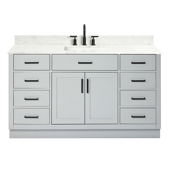 Ariel Hepburn 61 In. Rectangle Sink Vanity With 0.75 In. Carrara White Countertop In Grey