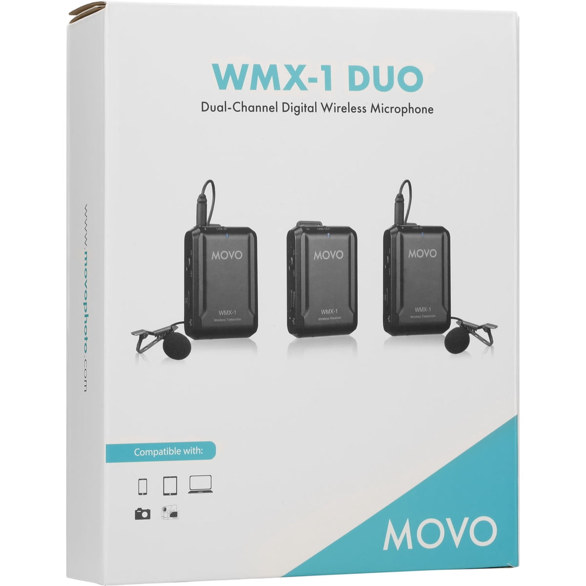 Movo Photo WMX-1-DUO 2.4GHz Dual Wireless Lavalier Microphone System with 2x Lavalier Microphone, 200' Range