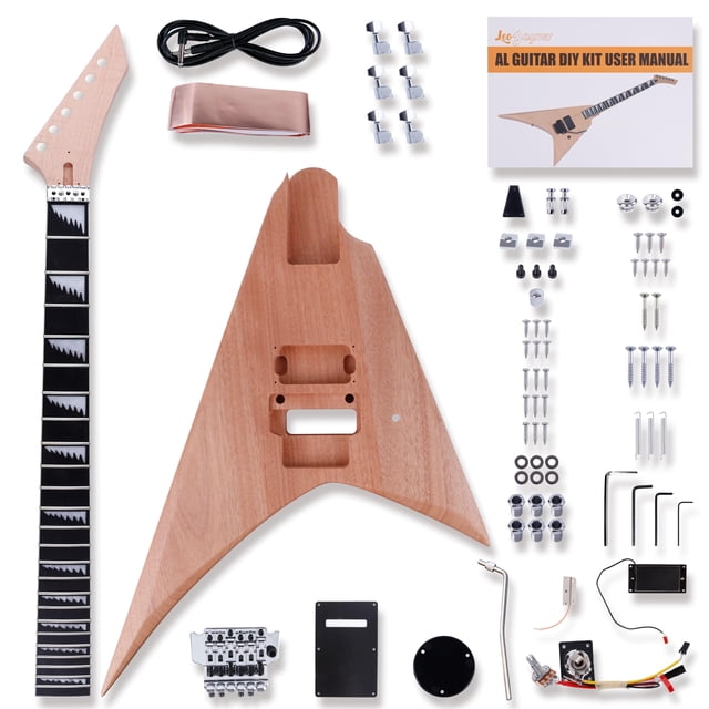 Leo Jaymz DIY Kits de guitarra eléctrica en estilo AL - Cuerpo y mástil de caoba - Diapasón de madera de laurel y todos los componentes incluidos (AL)