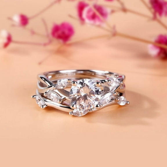 Eclet Jewels 1.9 Ct Round Cut Lab Created Diamond Ring for Women's - 14K White Gold Plated Diamond Ring - Bridal Set Ring for Women's - Infinity Twisted Cross Over Shank Engagement Ring for Her