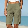 thumbnail image 2 of Hueook Beach Shorts Women Swim Trunks Women's Elastic Waist Shorts with Pockets Casual Solid Knee Length Summer Beach Walking Shorts Army Green S, 2 of 8