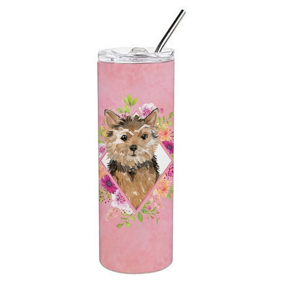 Carolines Treasures CK4220TBL20 Norwich Terrier Pink Flowers Stainless Steel 20 oz Skinny Tumbler 20 oz multicolor