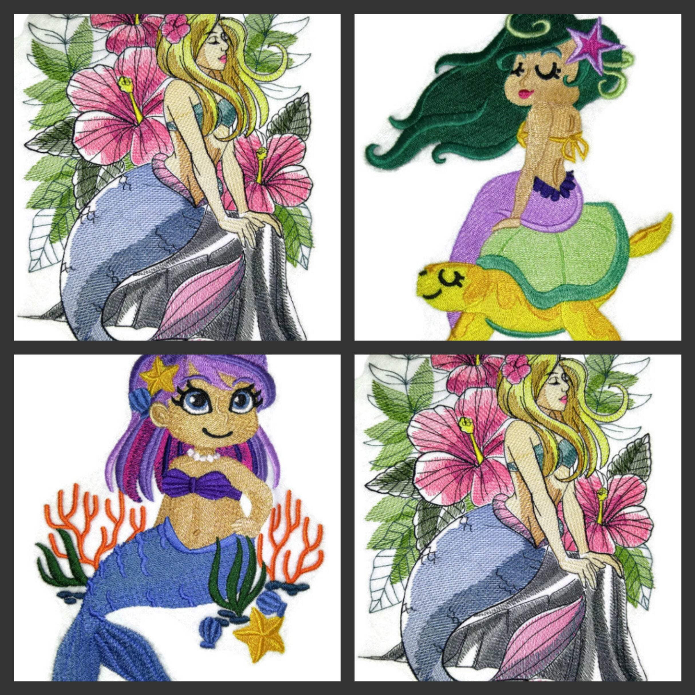 Custom Mermaid On Sea Turtle Embroidery Iron On/Sew Patch [7.81" X 5.29"]