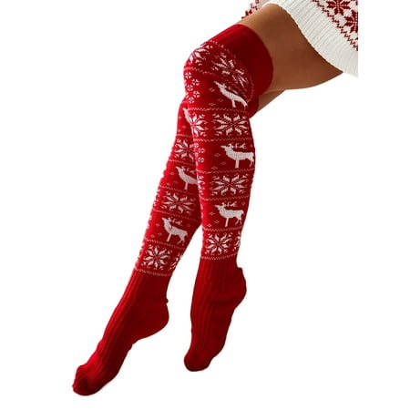 

Kiapeise Women s Christmas Thigh High Socks Snowflake Print Knit Stockings