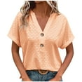 thumbnail image 2 of Tops for Women Short Sleeved Button V-neck Casual Solid Color T-shirt Orange Womens Blouse, 2 of 6