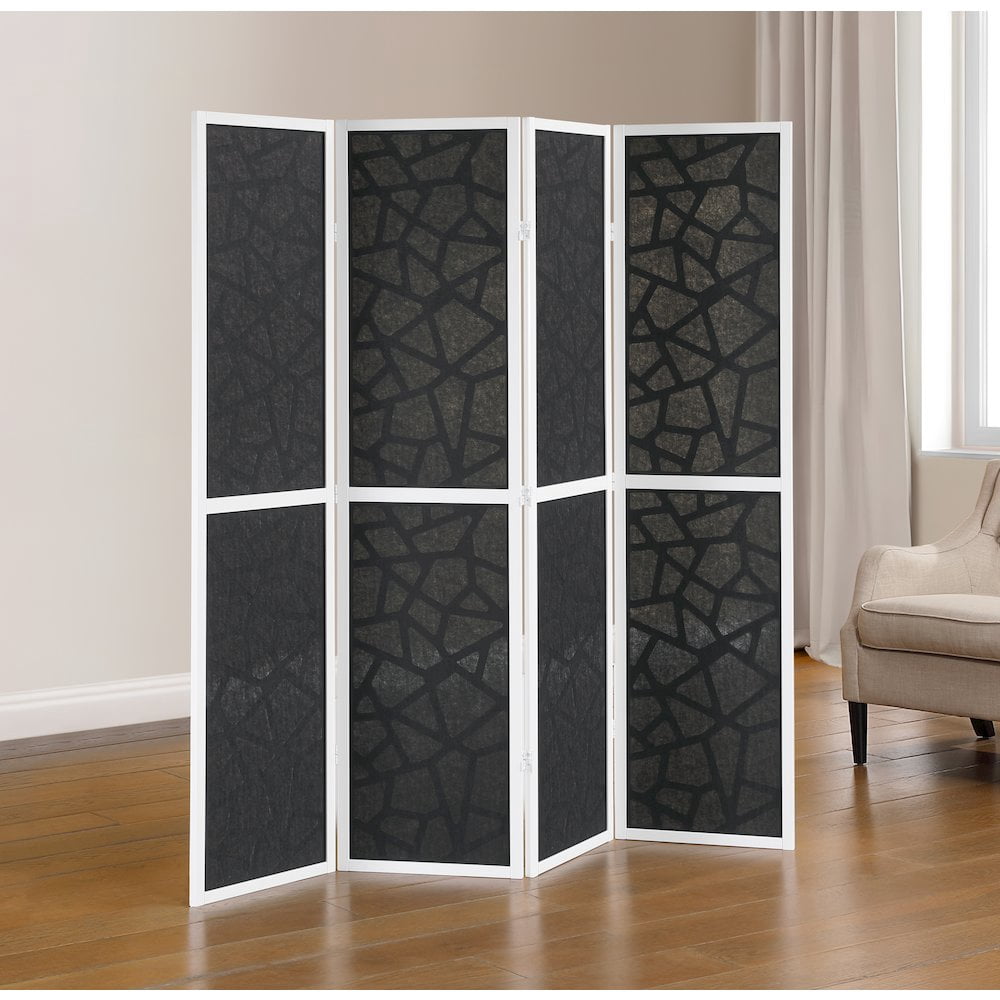 Roundhill Furniture 4-Panel Wood Room Divider, Folding Portable Partition Screen, Black and White