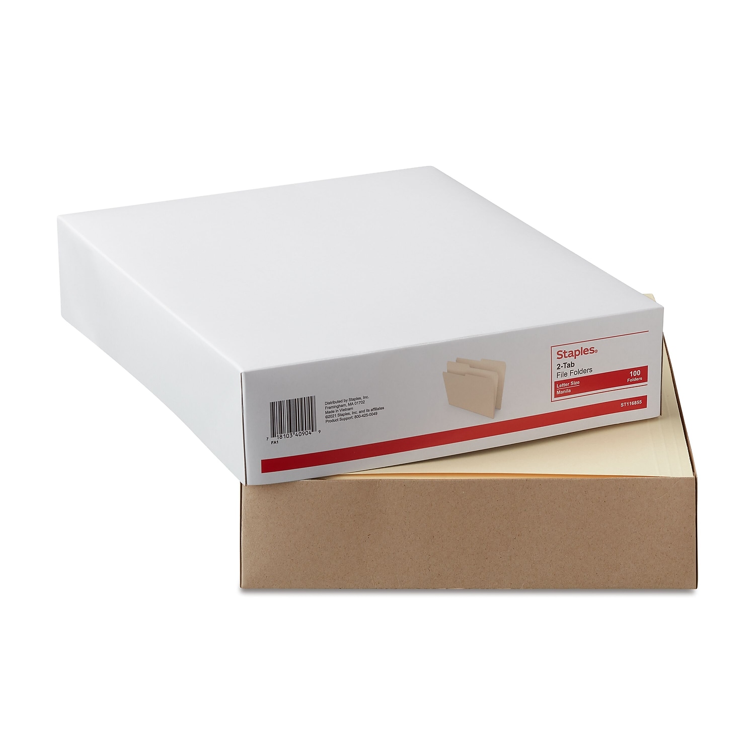 Staples Manila File Folders Letter 2 Tab Assorted Positions 100/Box 116855