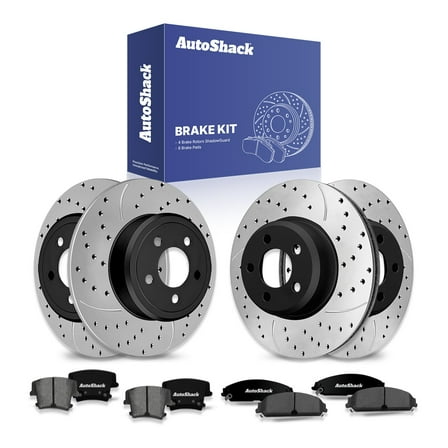 AutoShack Front & Rear Drilled & Slotted Brake Rotors Ceramic Brake Pads | Replacement for Dodge Charger 2007 Magnum 2012-2014 2016 2017 Challenger RWD | E-Coated | 12-PC Brake Kit | ShadowGuard
