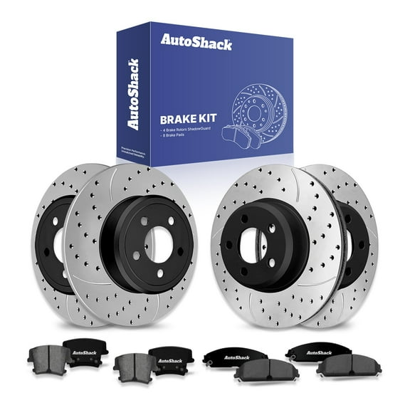 AutoShack Front Vented & Rear Solid Drilled & Slotted E-Coated Brake Rotors   Ceramic Pads 12-PC Brake Kit Replacement for 2012-2013 Dodge Charger 2012-2014 Dodge Challenger ShadowGuard