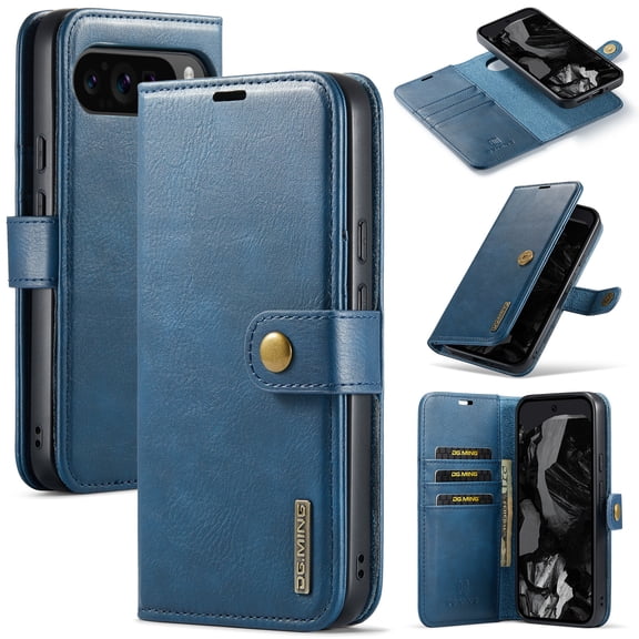 ELEHOLD For Google Pixel 10 /10 Pro Wallet Case , Detachable 2-in-1 Vintage Leather Shockproof Flip Card Slots Cover For Google Pixel 10 /10 Pro, Blue