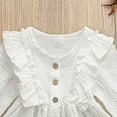 thumbnail image 4 of Splozh Robe d'Automne pour Tout-Petit Robe pour Tout-Petit Enfants Bébé Fille en Lin Uni à Boutons à Volants Robe de Fête Vêtements Blanc, 5-6 Ans, 4 of 5