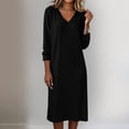 thumbnail image 2 of GUACER V Neck Midi Dresses for Women Solid Long Sleeve Soft Casual Slim Fit Dresses for Fall Winter Lounge Wedding Guest Gift, 2 of 7