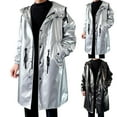 thumbnail image 2 of Aihuaihua Men's Windbreaker Jacket with Hood Long Waterproof Anorak Lightweight Long Reflective Stage Performance Trench Coat Outerwear Evening Show Outdoor Hiking Jackets Black XXXL, 2 of 4