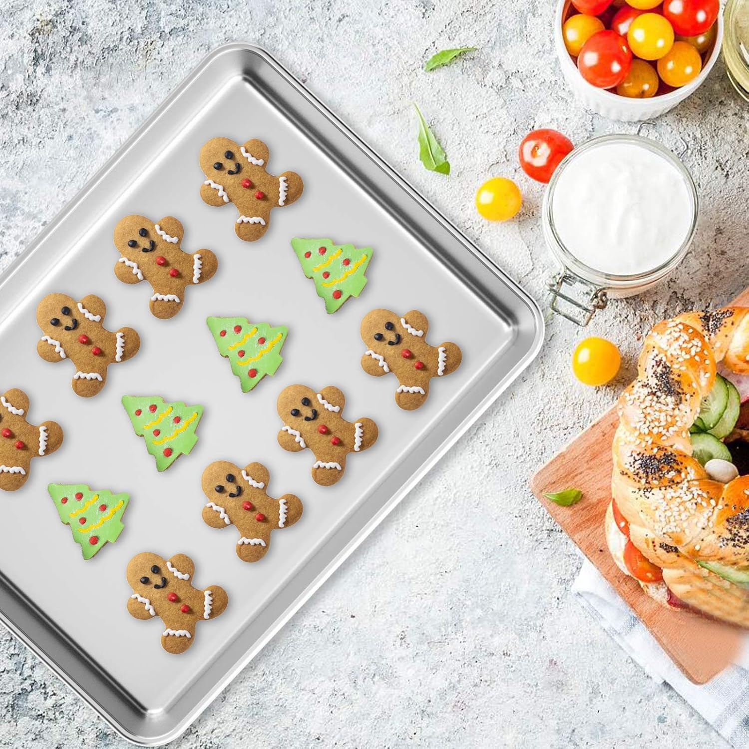 Baking Sheet Set of 2, Baking Pans Tray Cookie Sheet Stainless Steel, Non Toxic & Healthy, Mirror Finish & Rust Free, Easy Clean & Dishwasher Safe