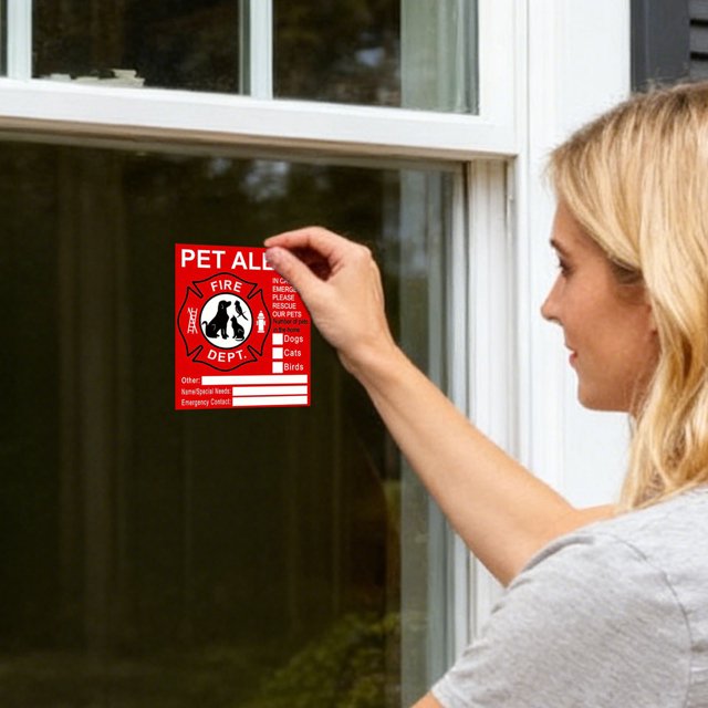 BKER KPet Inside Sticker Fade Inside Fire Sticker Alert In Of Emergencies Fire Decal For Cat/ Home Window Door Sign
