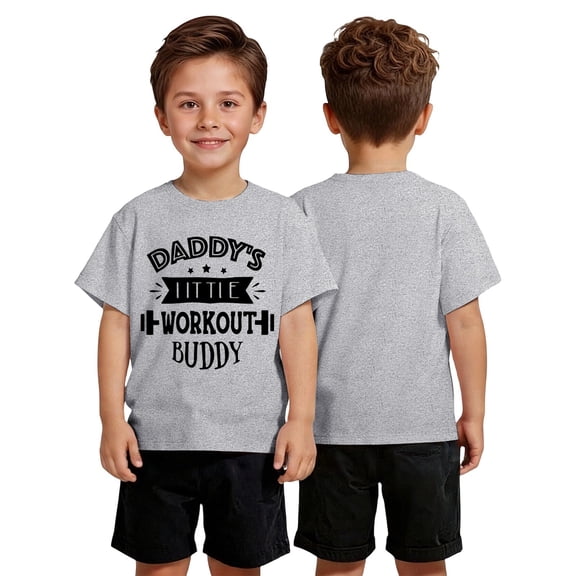HUITKMM Kids Polyester Tee Boys Black Short Sleeve Father's Day Graphic T-Shirt for Casual Wear